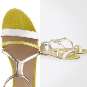 MaxMara BRUNNER Leather Snakeskin Sandals Flats Metallic Pastel Ehite Size 37/ 7